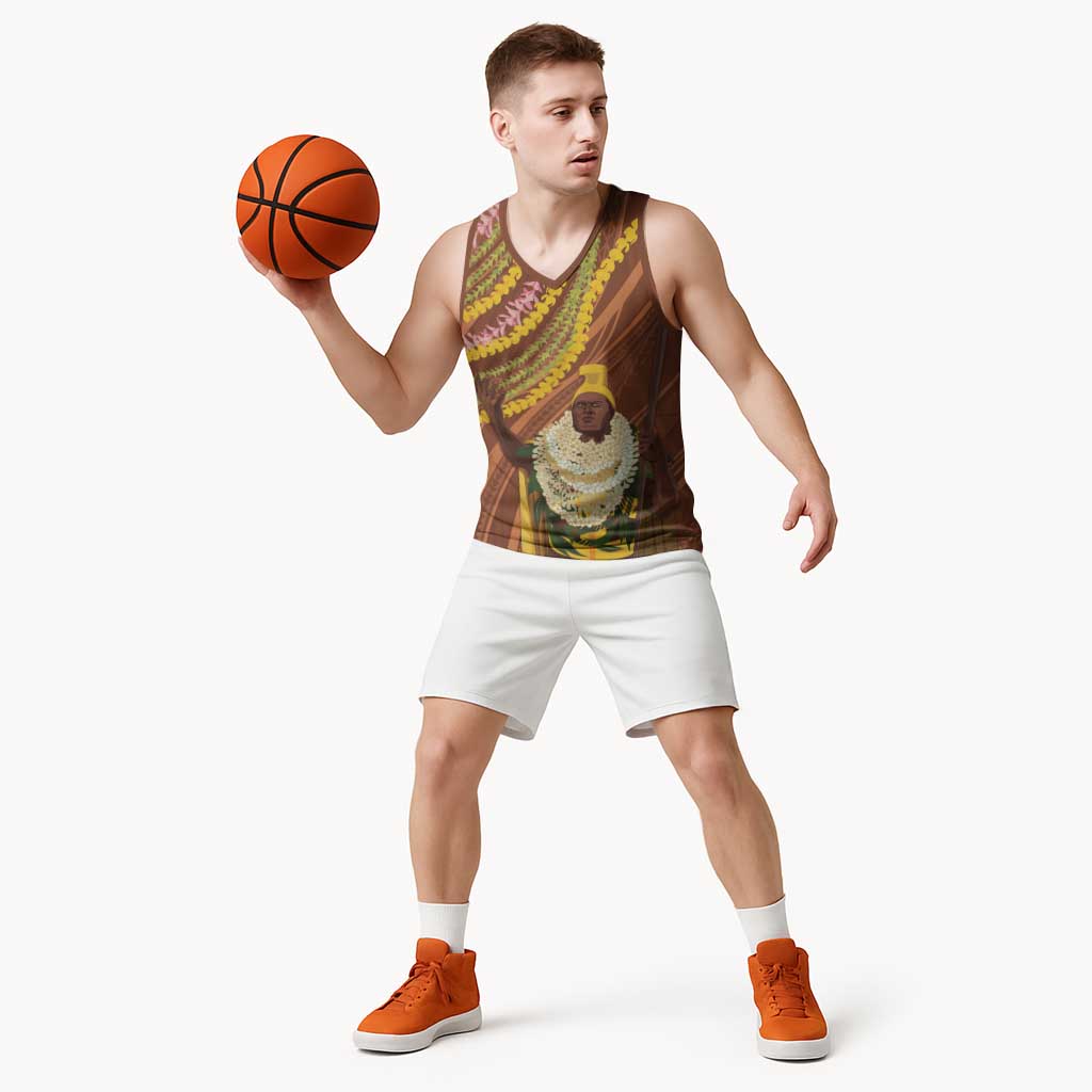 Hawaii King Kamehameha Basketball Jersey Hawaiian Kakau Pattern With Leis LT05 - Polynesian Pride