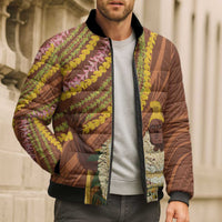 Hawaii King Kamehameha Bomber Puffer Jacket Hawaiian Kakau Pattern With Leis LT05 - Polynesian Pride