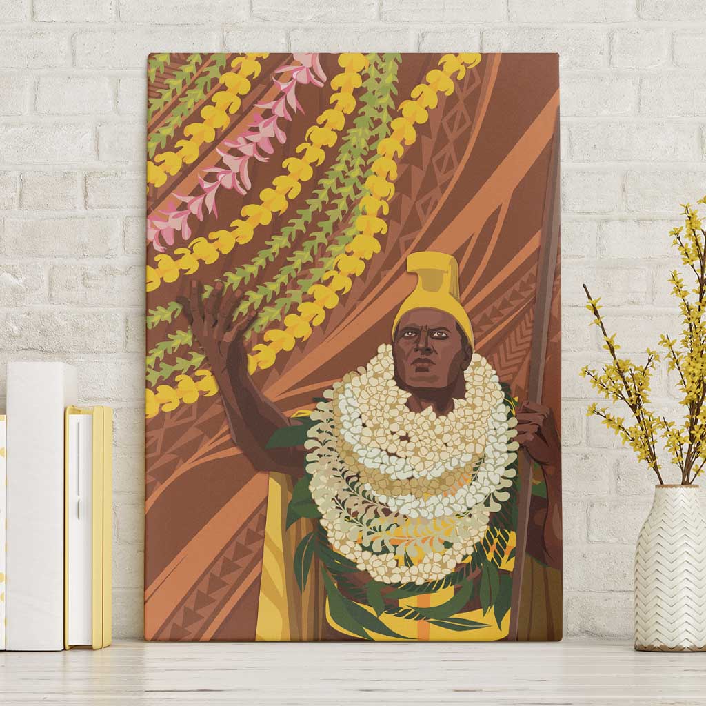 Hawaii King Kamehameha Canvas Wall Art Hawaiian Kakau Pattern With Leis LT05 Without Frame Brown - Polynesian Pride