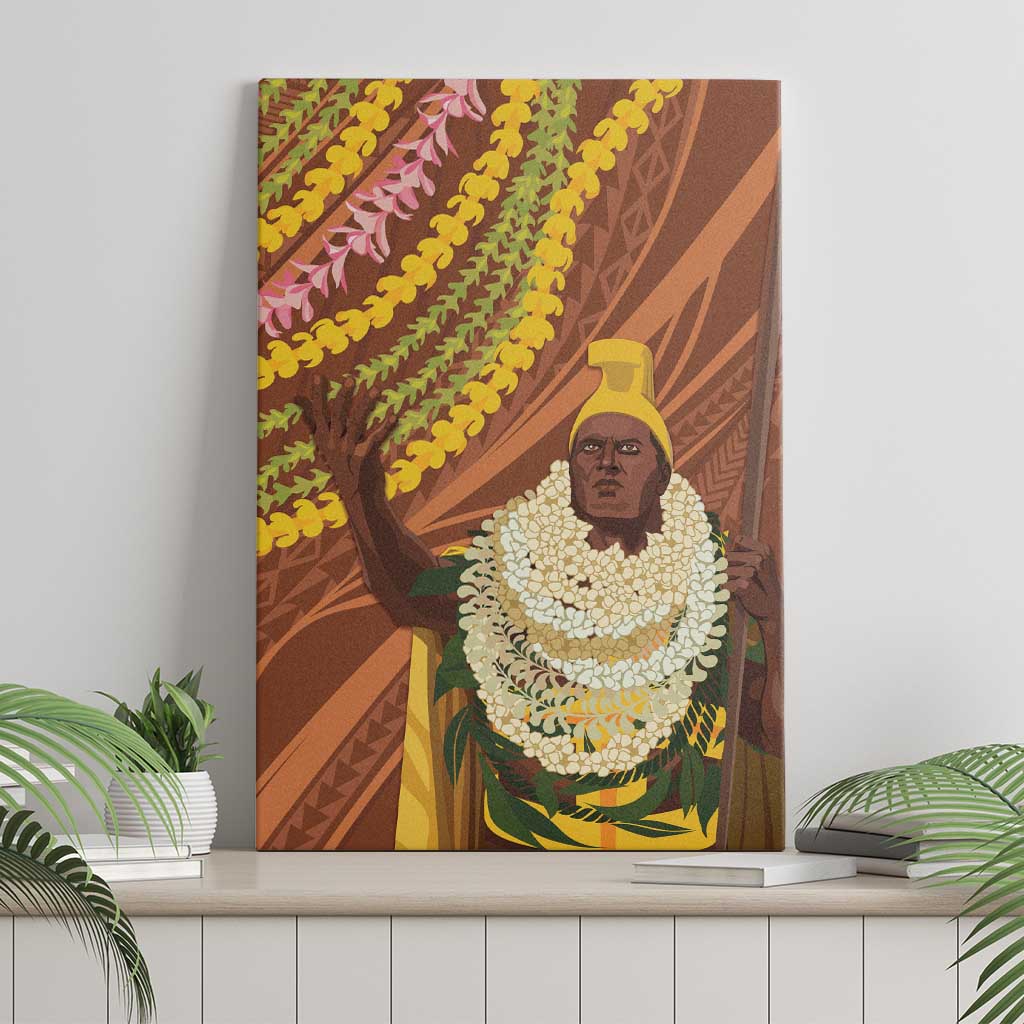 Hawaii King Kamehameha Canvas Wall Art Hawaiian Kakau Pattern With Leis LT05 - Polynesian Pride