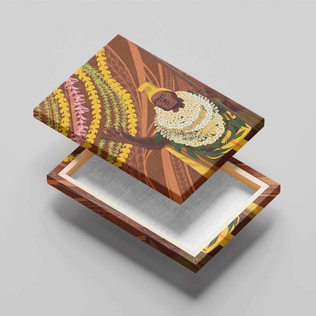 Hawaii King Kamehameha Canvas Wall Art Hawaiian Kakau Pattern With Leis LT05 - Polynesian Pride