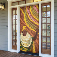 Hawaii King Kamehameha Door Cover Hawaiian Kakau Pattern With Leis LT05 - Polynesian Pride