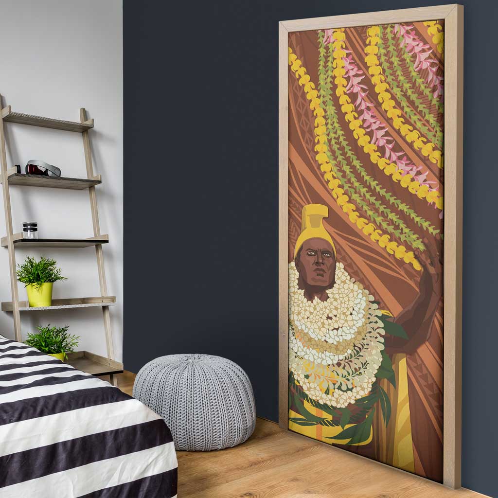 Hawaii King Kamehameha Door Cover Hawaiian Kakau Pattern With Leis LT05 - Polynesian Pride