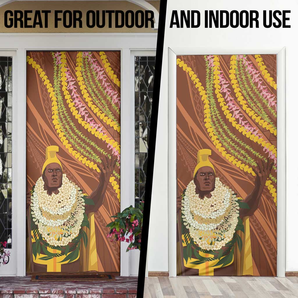 Hawaii King Kamehameha Door Cover Hawaiian Kakau Pattern With Leis LT05 - Polynesian Pride
