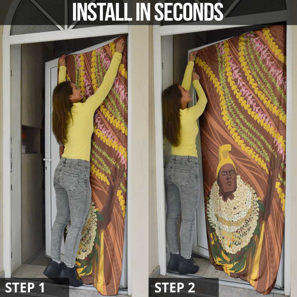 Hawaii King Kamehameha Door Cover Hawaiian Kakau Pattern With Leis LT05 - Polynesian Pride