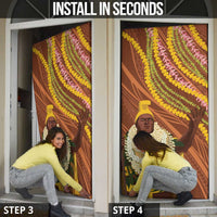 Hawaii King Kamehameha Door Cover Hawaiian Kakau Pattern With Leis LT05 - Polynesian Pride