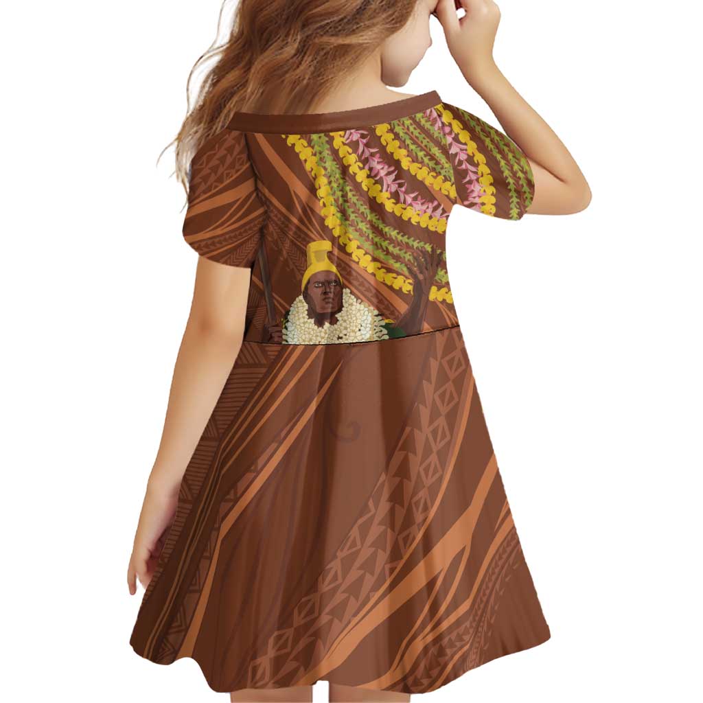 Hawaii King Kamehameha Family Matching Off The Shoulder Long Sleeve Dress and Hawaiian Shirt Hawaiian Kakau Pattern With Leis