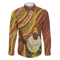 Hawaii King Kamehameha Family Matching Off The Shoulder Long Sleeve Dress and Hawaiian Shirt Hawaiian Kakau Pattern With Leis