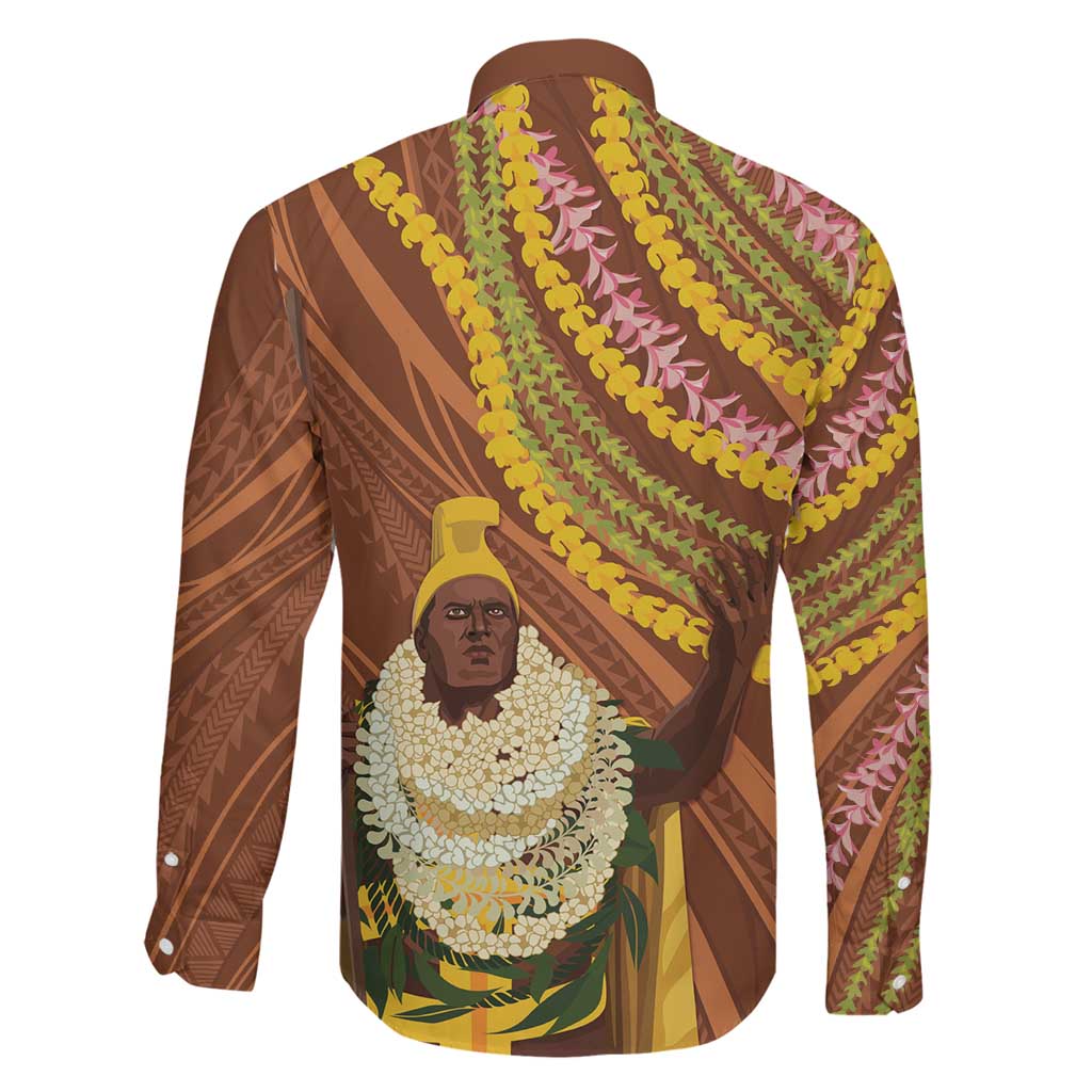 Hawaii King Kamehameha Family Matching Off The Shoulder Long Sleeve Dress and Hawaiian Shirt Hawaiian Kakau Pattern With Leis