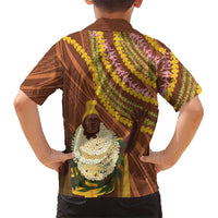 Hawaii King Kamehameha Family Matching Short Sleeve Bodycon Dress and Hawaiian Shirt Hawaiian Kakau Pattern With Leis