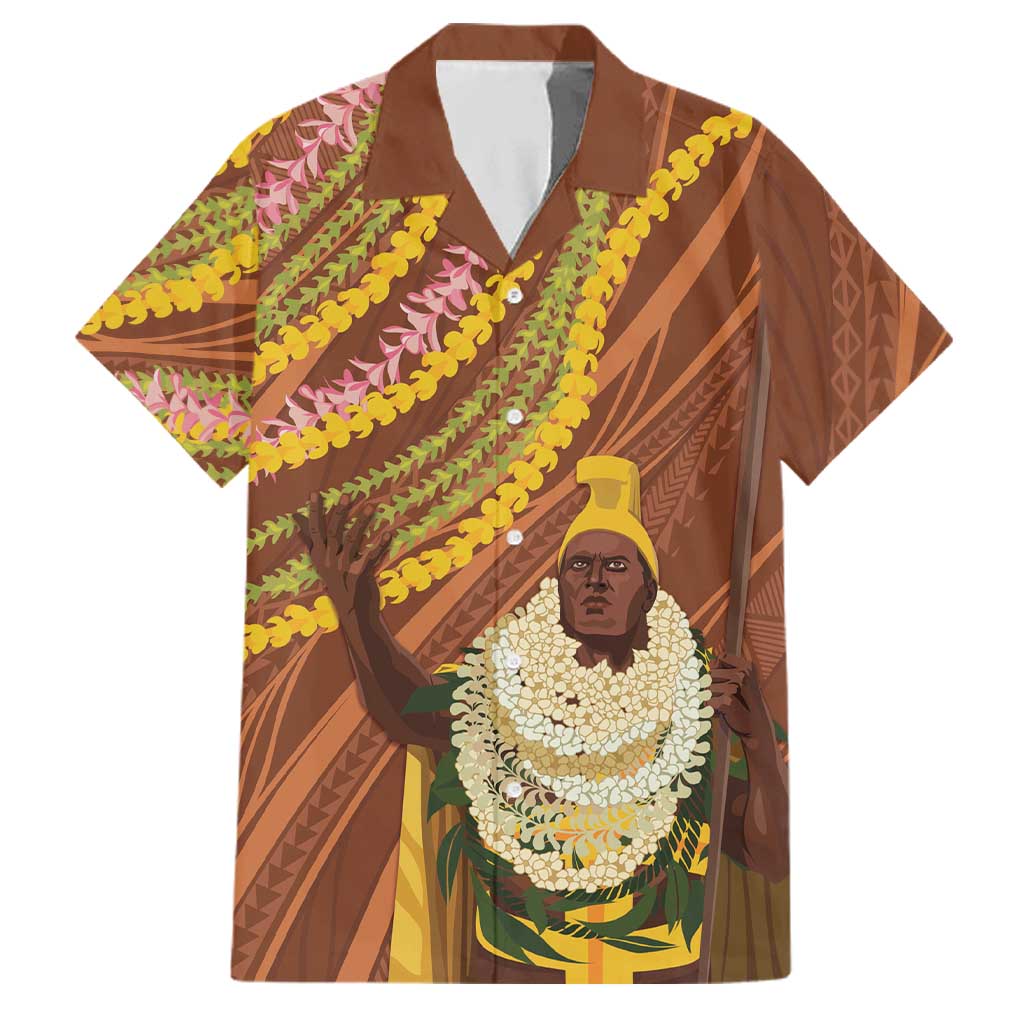 Hawaii King Kamehameha Family Matching Short Sleeve Bodycon Dress and Hawaiian Shirt Hawaiian Kakau Pattern With Leis