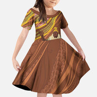 Hawaii King Kamehameha Family Matching Tank Maxi Dress and Hawaiian Shirt Hawaiian Kakau Pattern With Leis