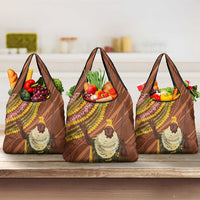 Hawaii King Kamehameha Grocery Bag Hawaiian Kakau Pattern With Leis LT05 3-pack One Size Brown - Polynesian Pride