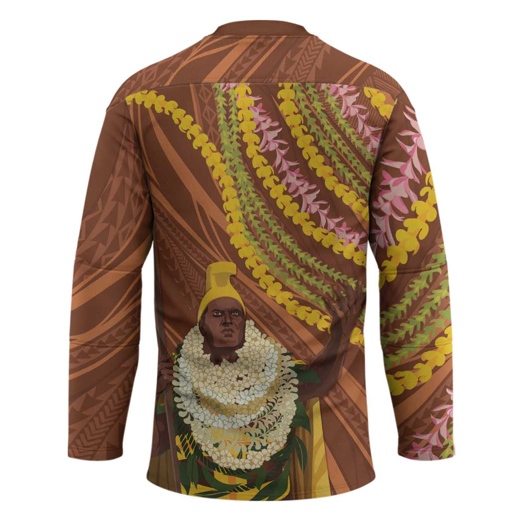 Hawaii King Kamehameha Hockey Jersey Hawaiian Kakau Pattern With Leis LT05 - Polynesian Pride