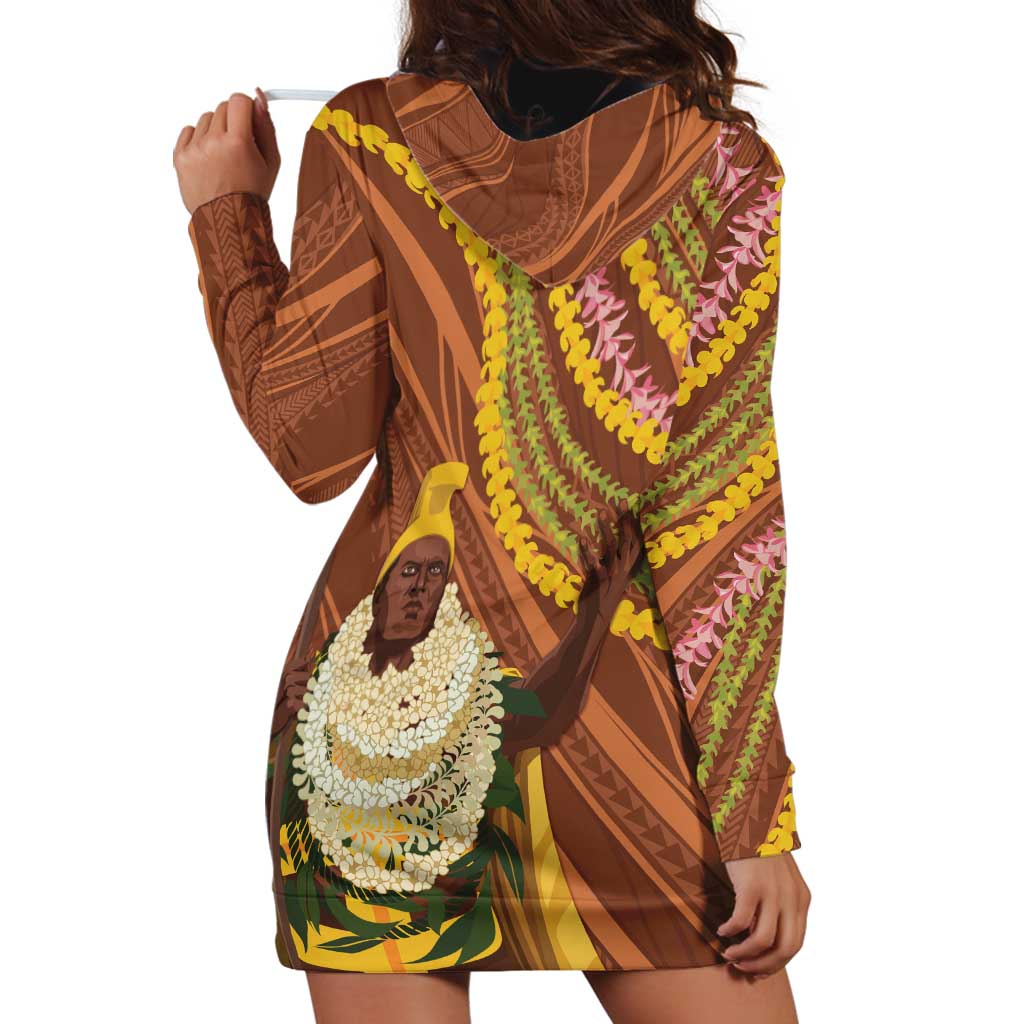 Hawaii King Kamehameha Hoodie Dress Hawaiian Kakau Pattern With Leis LT05 - Polynesian Pride