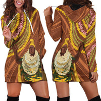Hawaii King Kamehameha Hoodie Dress Hawaiian Kakau Pattern With Leis LT05 - Polynesian Pride