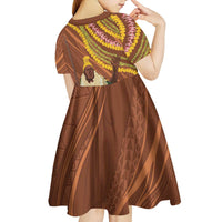 Hawaii King Kamehameha Kid Short Sleeve Dress Hawaiian Kakau Pattern With Leis LT05 - Polynesian Pride