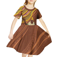 Hawaii King Kamehameha Kid Short Sleeve Dress Hawaiian Kakau Pattern With Leis LT05 - Polynesian Pride