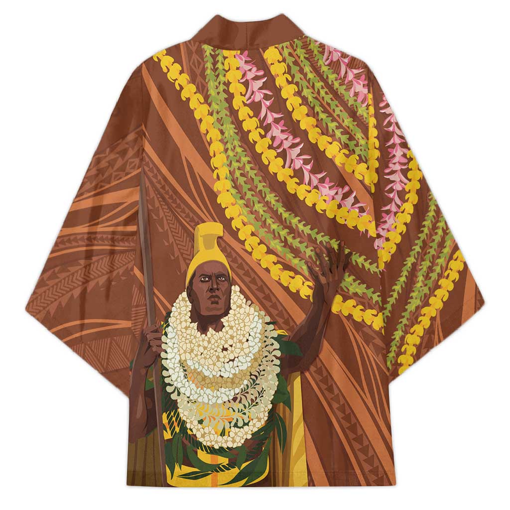 Hawaii King Kamehameha Kimono Hawaiian Kakau Pattern With Leis LT05 - Polynesian Pride