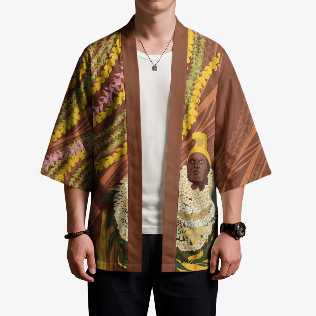Hawaii King Kamehameha Kimono Hawaiian Kakau Pattern With Leis LT05 - Polynesian Pride