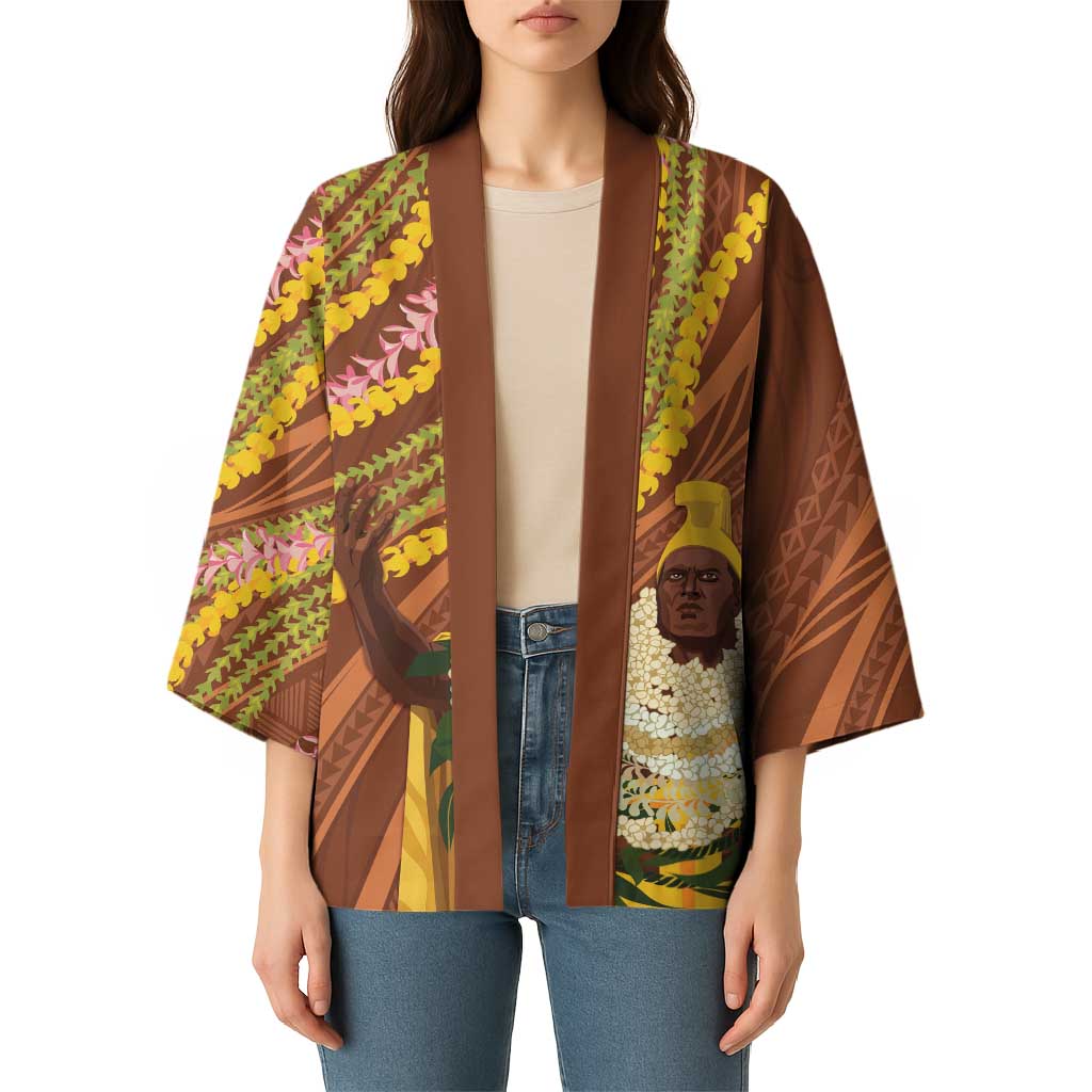 Hawaii King Kamehameha Kimono Hawaiian Kakau Pattern With Leis LT05 - Polynesian Pride