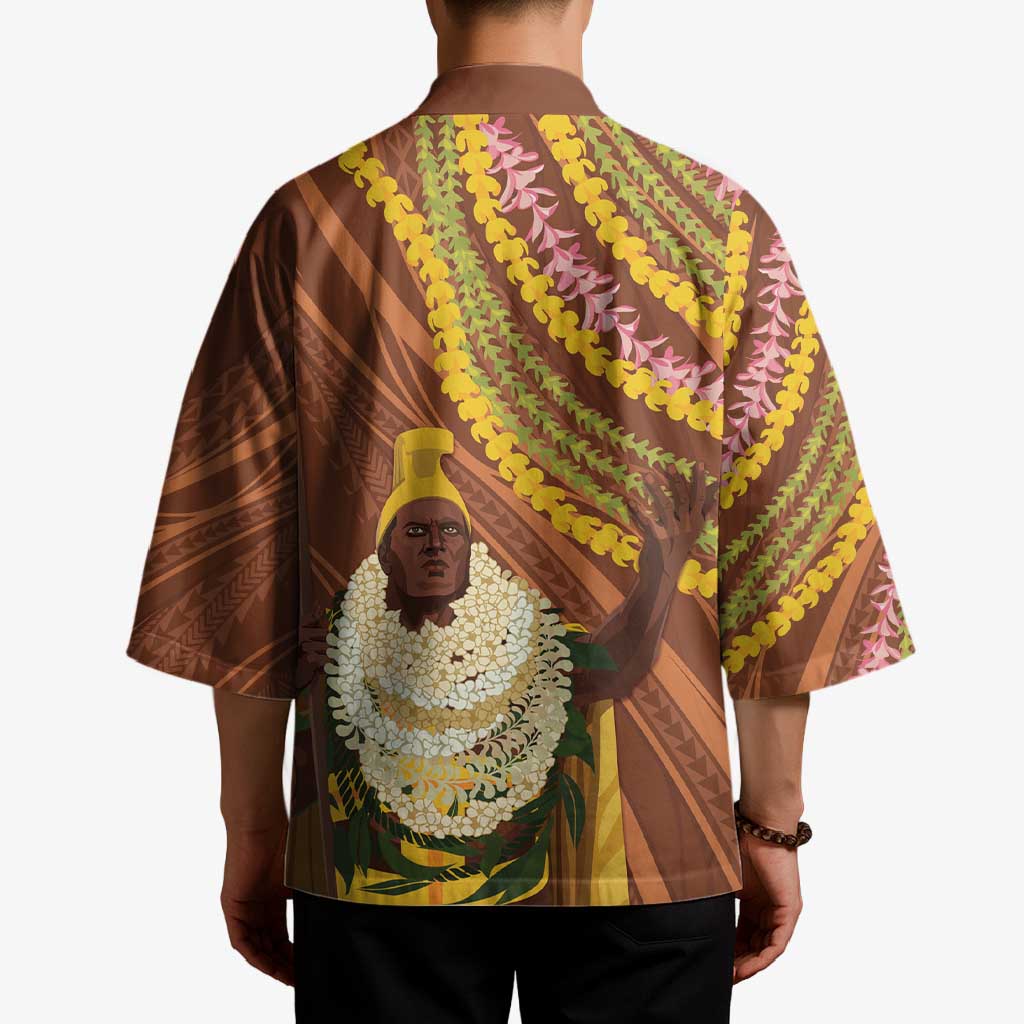 Hawaii King Kamehameha Kimono Hawaiian Kakau Pattern With Leis LT05 - Polynesian Pride