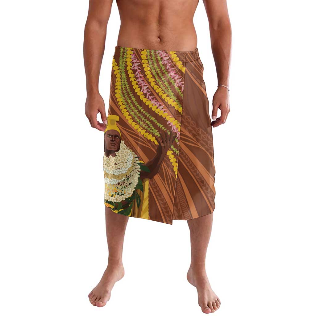 Hawaii King Kamehameha Lavalava Hawaiian Kakau Pattern With Leis LT05 Brown - Polynesian Pride
