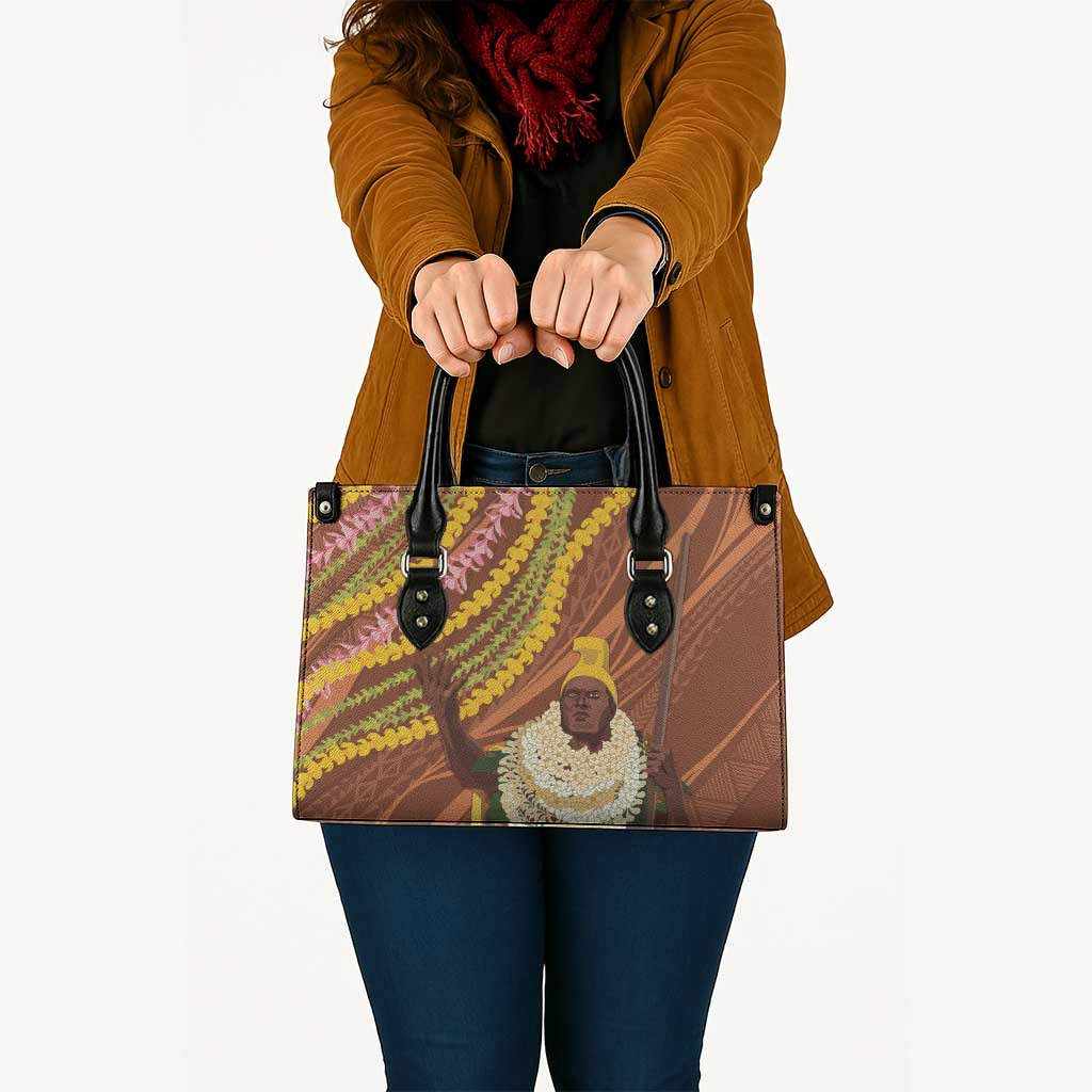Hawaii King Kamehameha Leather Bag Hawaiian Kakau Pattern With Leis LT05 - Polynesian Pride