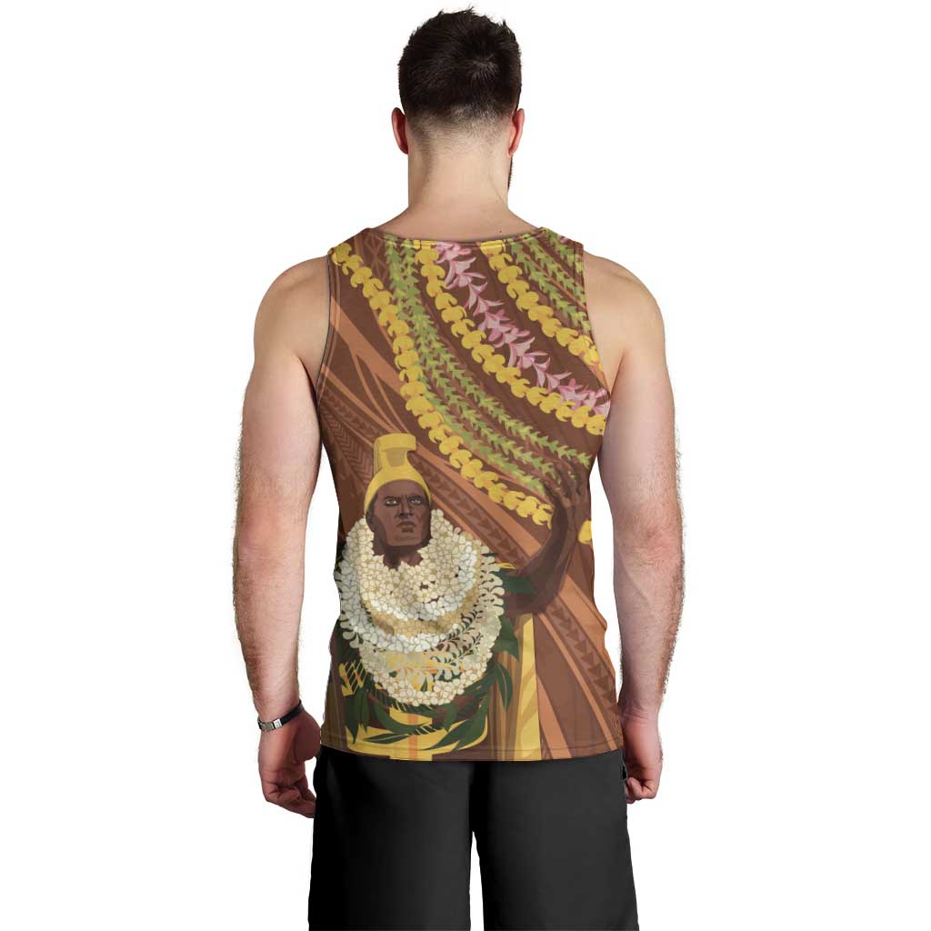 Hawaii King Kamehameha Men Tank Top Hawaiian Kakau Pattern With Leis LT05 - Polynesian Pride