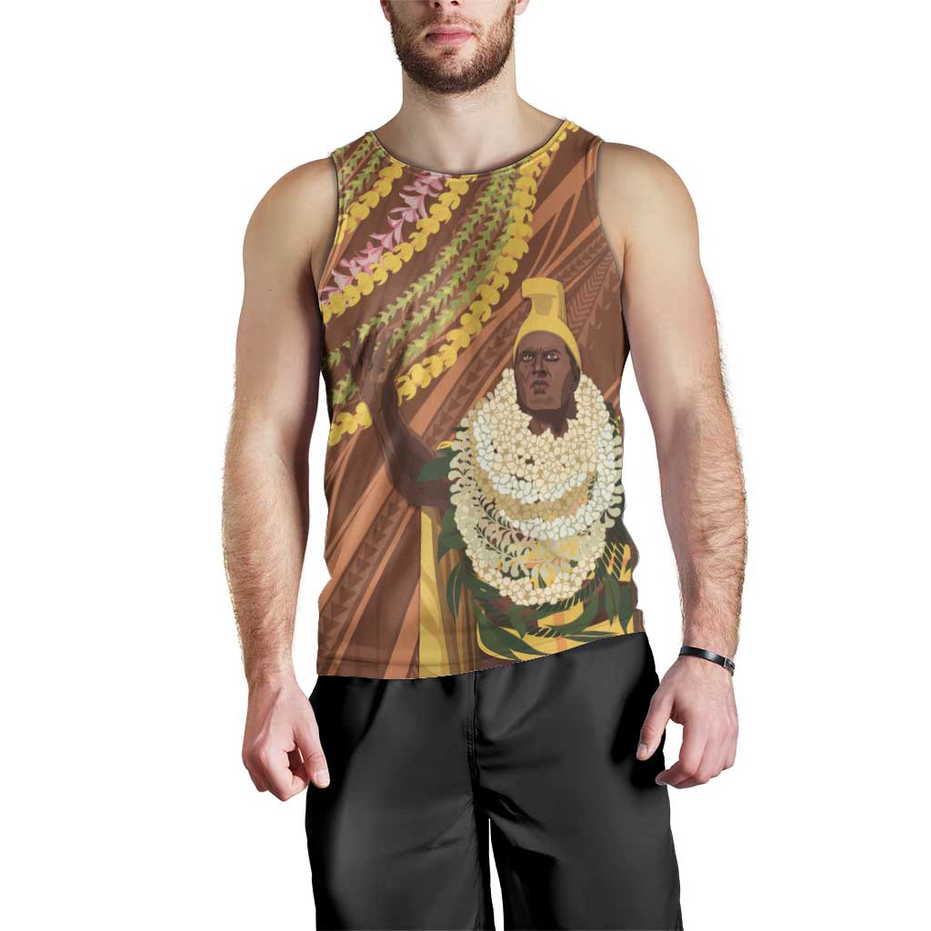 Hawaii King Kamehameha Men Tank Top Hawaiian Kakau Pattern With Leis LT05 - Polynesian Pride
