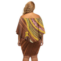 Hawaii King Kamehameha Off Shoulder Short Dress Hawaiian Kakau Pattern With Leis LT05 - Polynesian Pride