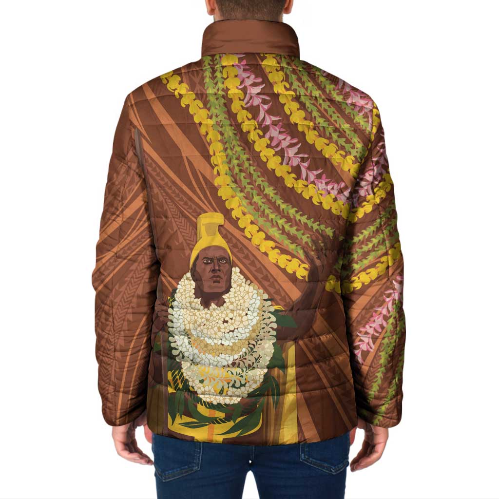 Hawaii King Kamehameha Padded Jacket Hawaiian Kakau Pattern With Leis LT05 - Polynesian Pride