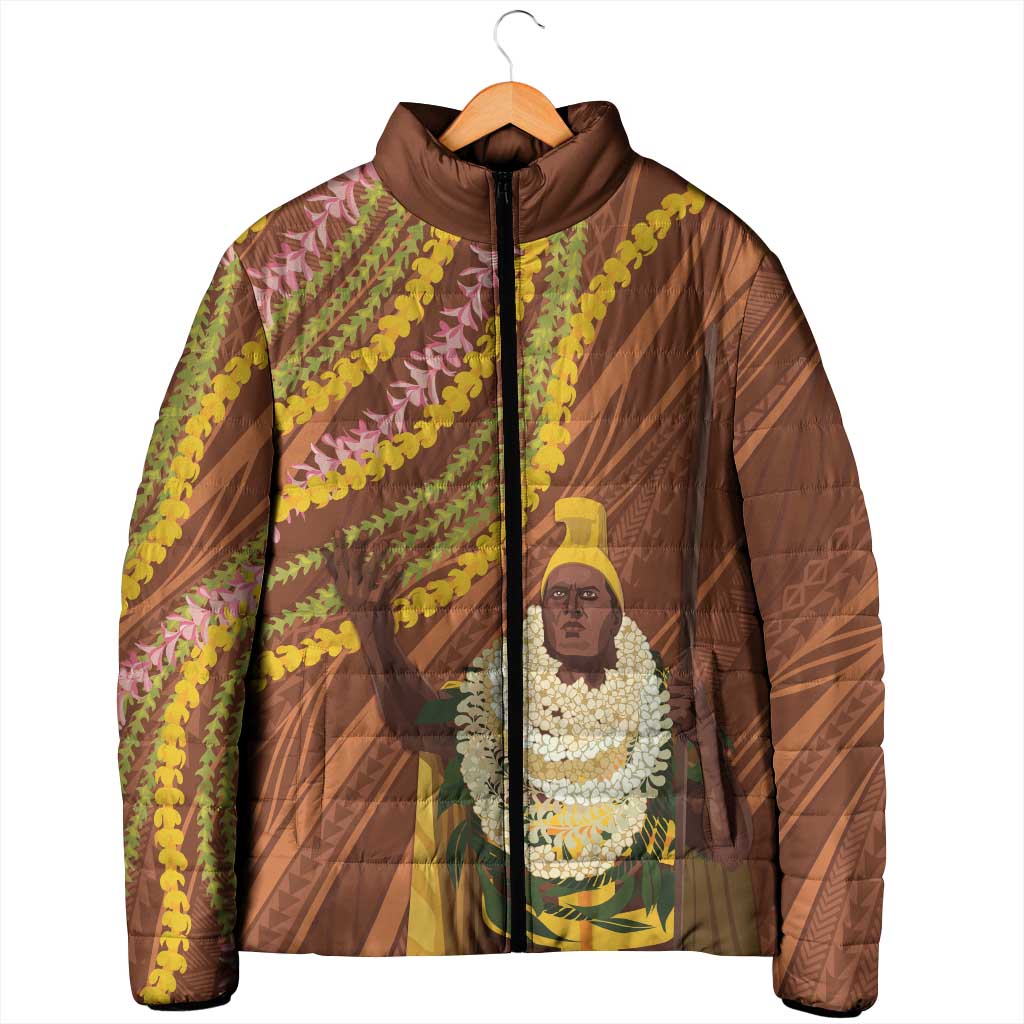 Hawaii King Kamehameha Padded Jacket Hawaiian Kakau Pattern With Leis LT05 - Polynesian Pride