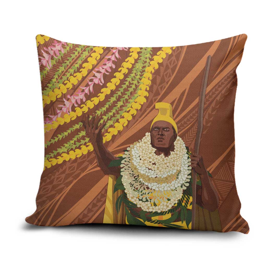 Hawaii King Kamehameha Pillow Cover Hawaiian Kakau Pattern With Leis LT05 Brown - Polynesian Pride
