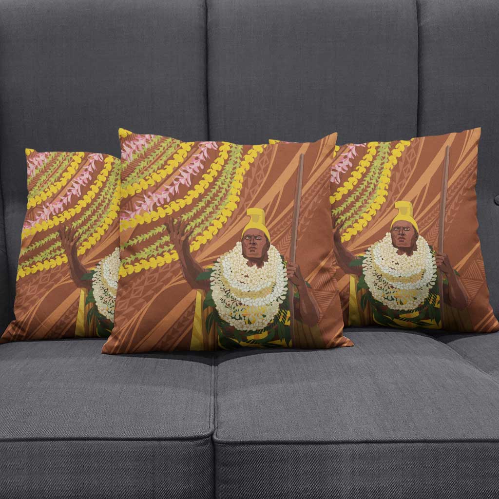 Hawaii King Kamehameha Pillow Cover Hawaiian Kakau Pattern With Leis LT05 - Polynesian Pride