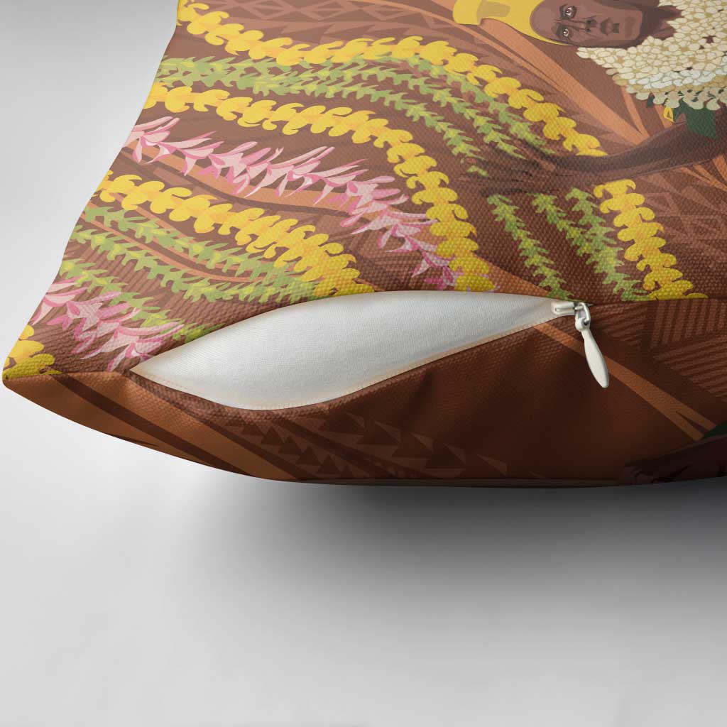 Hawaii King Kamehameha Pillow Cover Hawaiian Kakau Pattern With Leis LT05 - Polynesian Pride