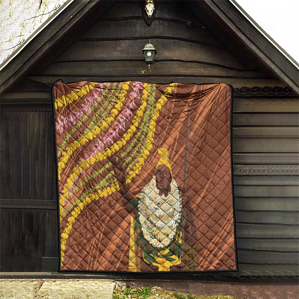Hawaii King Kamehameha Quilt Hawaiian Kakau Pattern With Leis LT05 - Polynesian Pride