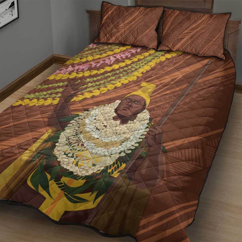 Hawaii King Kamehameha Quilt Bed Set Hawaiian Kakau Pattern With Leis LT05 - Polynesian Pride