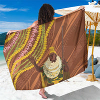 Hawaii King Kamehameha Sarong Hawaiian Kakau Pattern With Leis LT05 One Size 44 x 66 inches Brown - Polynesian Pride