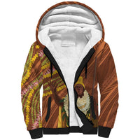 Hawaii King Kamehameha Sherpa Hoodie Hawaiian Kakau Pattern With Leis LT05 Unisex Brown - Polynesian Pride