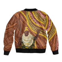Hawaii King Kamehameha Sleeve Zip Bomber Jacket Hawaiian Kakau Pattern With Leis LT05 - Polynesian Pride