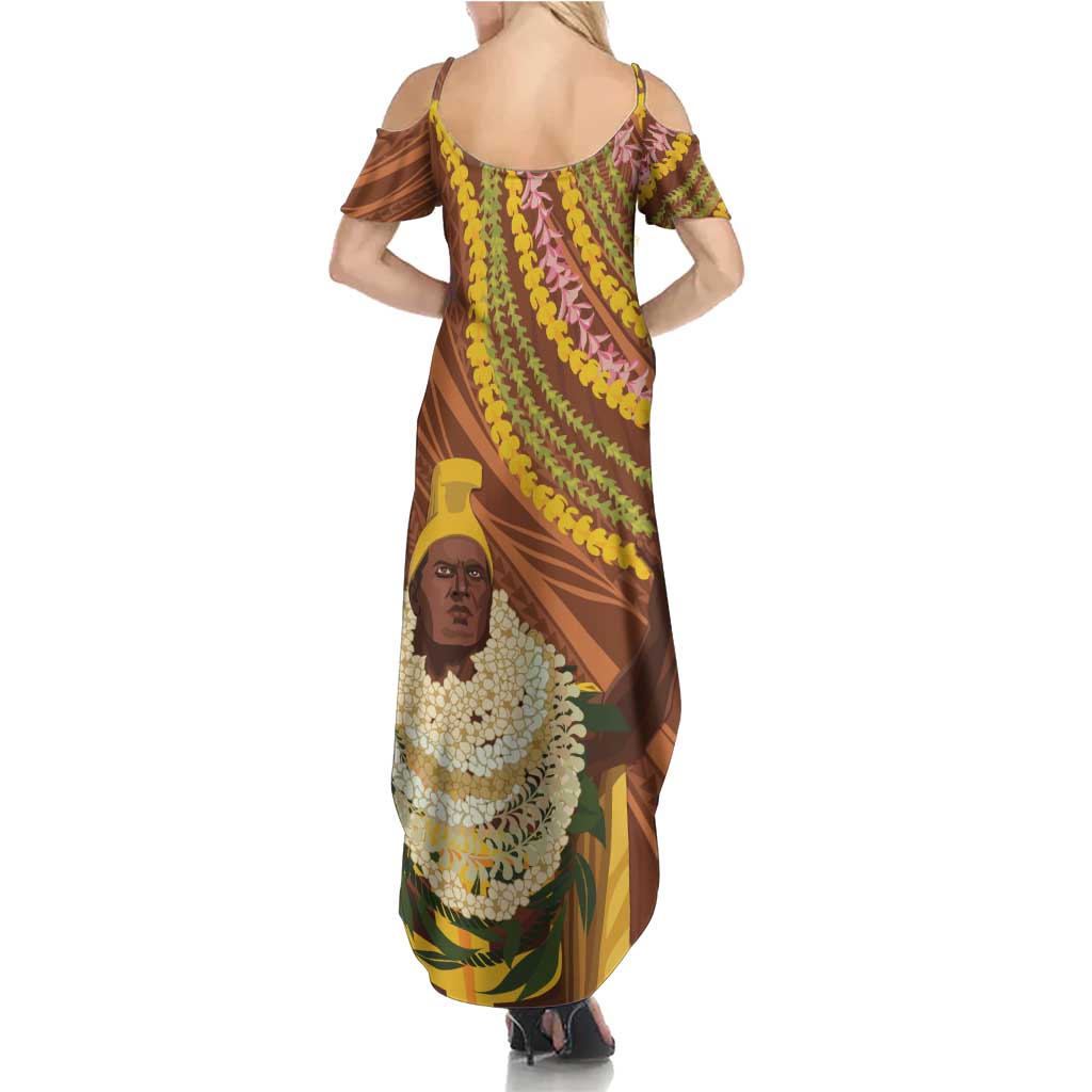 Hawaii King Kamehameha Summer Maxi Dress Hawaiian Kakau Pattern With Leis LT05 - Polynesian Pride