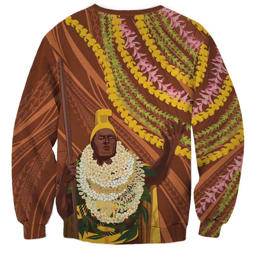 Hawaii King Kamehameha Sweatshirt Hawaiian Kakau Pattern With Leis LT05 - Polynesian Pride