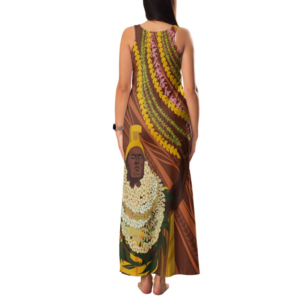 Hawaii King Kamehameha Tank Maxi Dress Hawaiian Kakau Pattern With Leis LT05 - Polynesian Pride