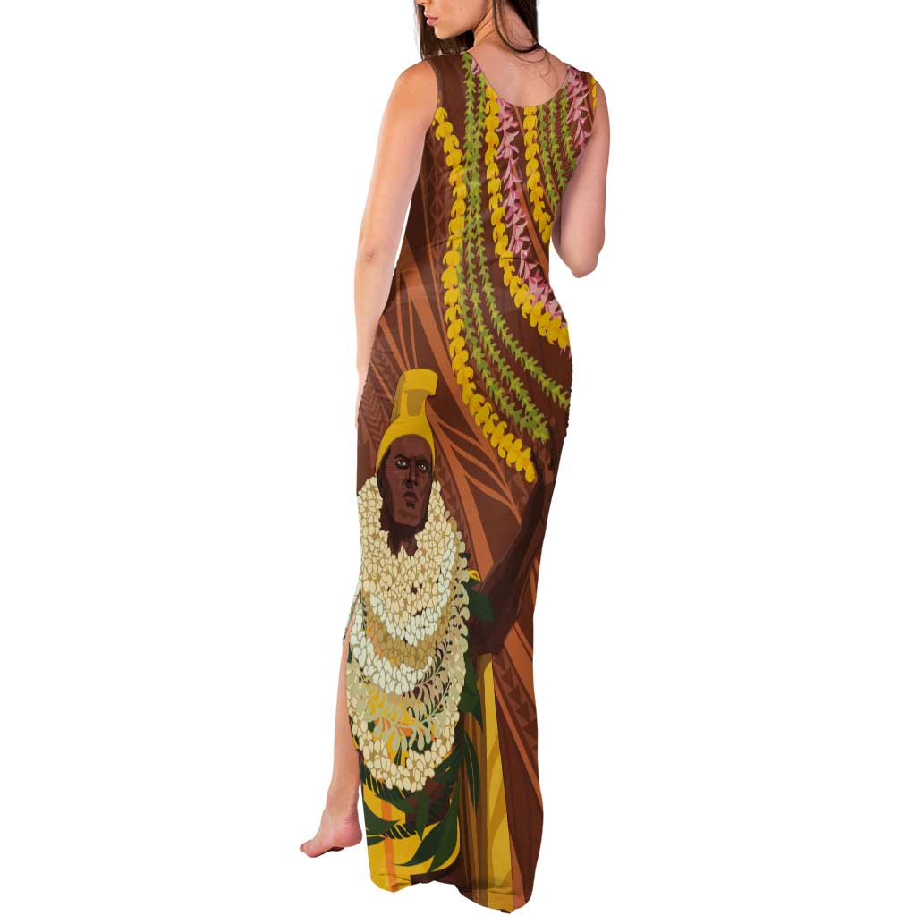 Hawaii King Kamehameha Tank Maxi Dress Hawaiian Kakau Pattern With Leis LT05 - Polynesian Pride