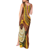 Hawaii King Kamehameha Tank Maxi Dress Hawaiian Kakau Pattern With Leis LT05 - Polynesian Pride