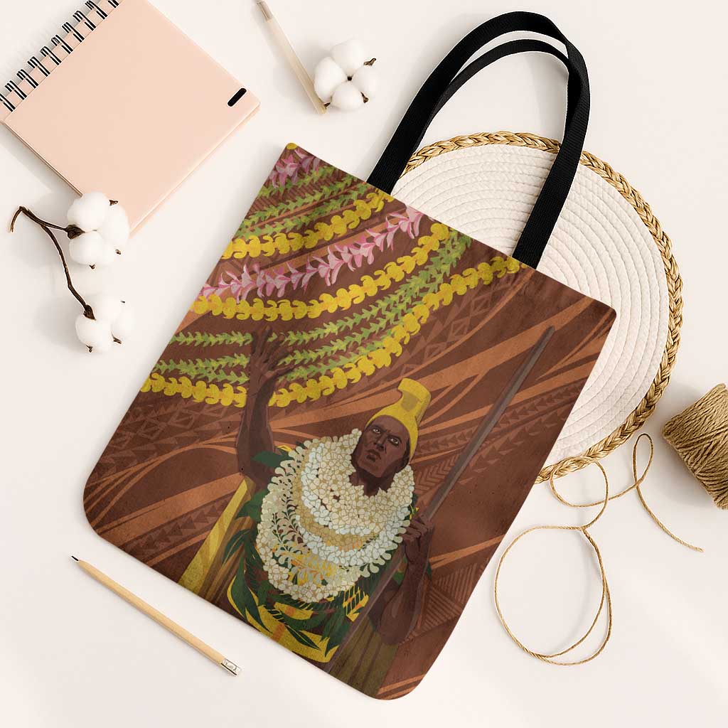 Hawaii King Kamehameha Tote Bag Hawaiian Kakau Pattern With Leis LT05 Black Strap One Size Brown - Polynesian Pride
