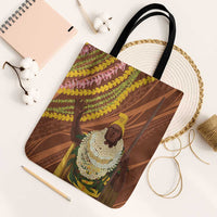 Hawaii King Kamehameha Tote Bag Hawaiian Kakau Pattern With Leis LT05 Black Strap One Size Brown - Polynesian Pride