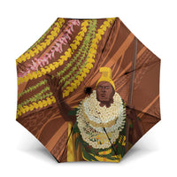 Hawaii King Kamehameha Umbrella Hawaiian Kakau Pattern With Leis LT05 One Size Folded 11.42 inch Opened Diameter 37.4 inch Brown - Polynesian Pride