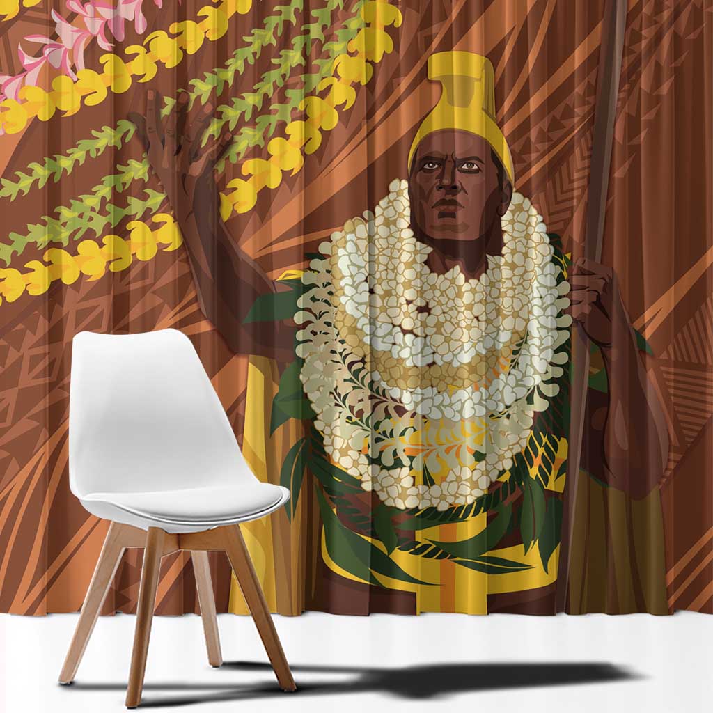 Hawaii King Kamehameha Window Curtain Hawaiian Kakau Pattern With Leis LT05 - Polynesian Pride
